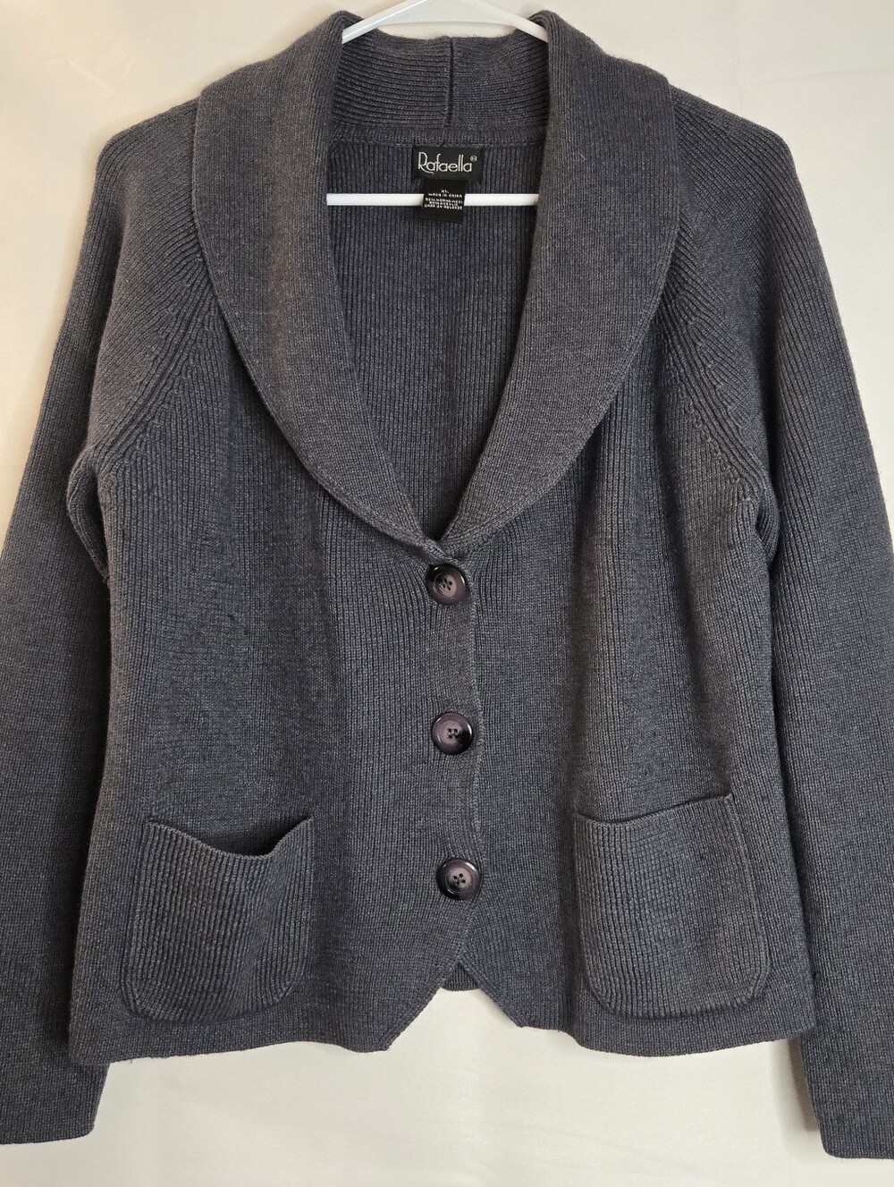 Rafaella Women's Shawl Collar Button-Front Cardigan Jacket - Charcoal